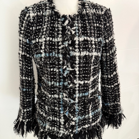 Chanel Classic Collarless Zipper Tweed Black Plaid ARTIC Jacket Blazer - Picture 2 of 16